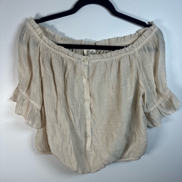 Listicle Tops - Listicle Cream Beige Off-Shoulder Cropped Blouse Size Large Boho